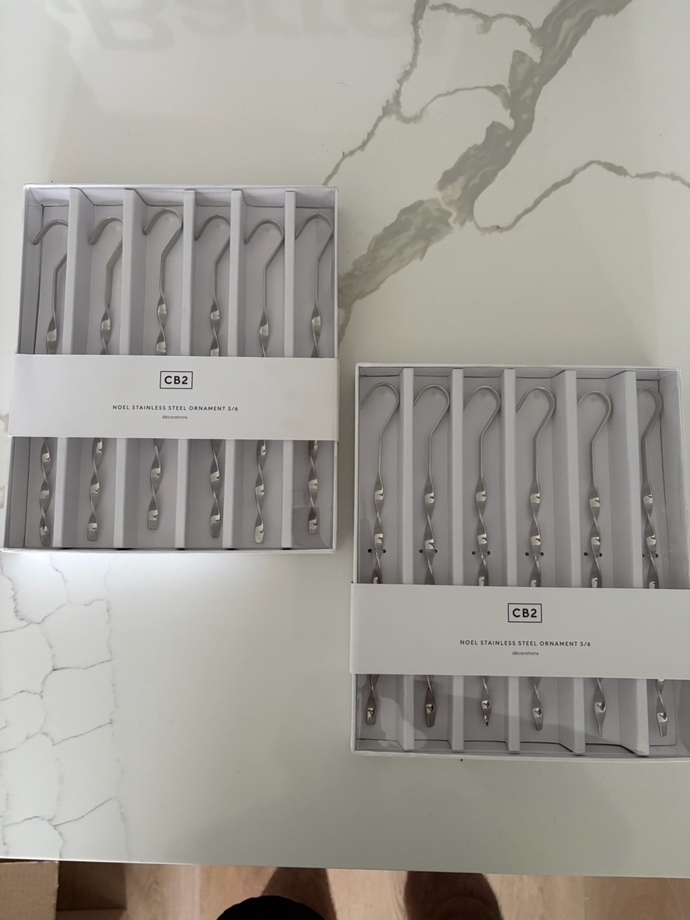 CB2 Noel Stainless Steel Icicle Christmas Tree Ornaments Set Of 6
